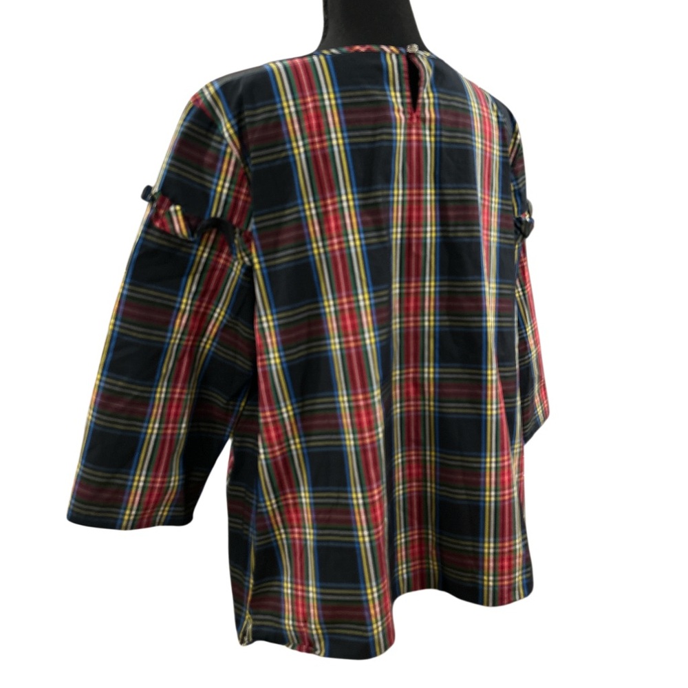 🔥TALBOTS! STEWART PLAID POPLIN RUFFLE POPOVER TOP! STUNNING! FESTIVE! LIKE NEW! - Picture 5 of 16